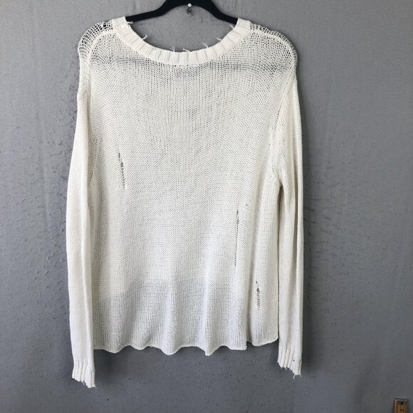 Wooden Ships Sweater Womens M/L White Distressed Open Knit Hi-Low Pullover Boho - Picture 2 of 15